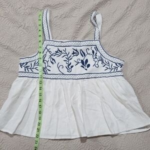 White Summer Tank with Blue Embroidery